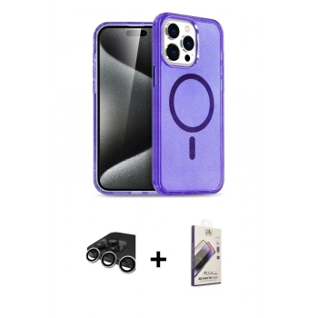 MARSİLYAN™- iPhone 15 Pro Kılıf Eksen Doku Koleksiyonu - Siyah Bilvis 3D Mat Cam Ekran Koruyucu + Raze Metal Kamera Lens - GS