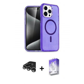 MARSİLYAN™- iPhone 15 Pro Kılıf Eksen Doku Koleksiyonu - Siyah Bilvis 5in1 3D Magic Cam Ekran Koruyucu + Raze Metal Kamera Lens - GS