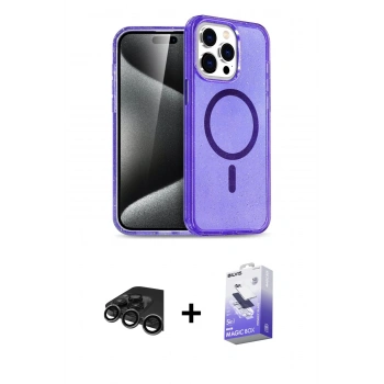 MARSİLYAN™- iPhone 15 Pro Kılıf Eksen Doku Koleksiyonu - Siyah Bilvis 5in1 5D Magic Hayalet Cam Ekran Koruyucu + Raze Metal Kamera Lens - TMGI