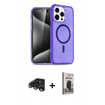 MARSİLYAN™- iPhone 15 Pro Kılıf Eksen Doku Koleksiyonu - Siyah Bilvis Hayalet Cam Ekran Koruyucu + Raze Metal Kamera Lens - TMGI