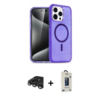 MARSİLYAN™- iPhone 15 Pro Kılıf Eksen Doku Koleksiyonu - Siyah Bilvis Hayalet Cam Ekran Koruyucu + Raze Metal Kamera Lens - TMGI