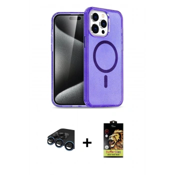 MARSİLYAN™- iPhone 15 Pro Kılıf Eksen Doku Koleksiyonu - Siyah Buffer Cam Ekran Koruyucu + Raze Metal Kamera Lens - LT