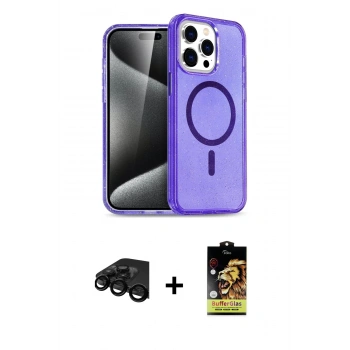MARSİLYAN™- iPhone 15 Pro Kılıf Eksen Doku Koleksiyonu - Siyah Buffer Cam Ekran Koruyucu + Raze Metal Kamera Lens - SH