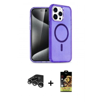 MARSİLYAN™- iPhone 15 Pro Kılıf Eksen Doku Koleksiyonu - Siyah Buffer Cam Ekran Koruyucu + Raze Metal Kamera Lens - GS