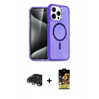 MARSİLYAN™- iPhone 15 Pro Kılıf Eksen Doku Koleksiyonu - Siyah Buffer Cam Ekran Koruyucu + Raze Metal Kamera Lens - TMGI