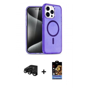 MARSİLYAN™- iPhone 15 Pro Kılıf Eksen Doku Koleksiyonu - Siyah Buffer Hayalet Cam Ekran Koruyucu + Raze Metal Kamera Lens - SH