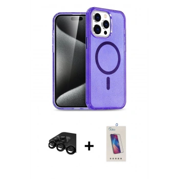 MARSİLYAN™- iPhone 15 Pro Kılıf Eksen Doku Koleksiyonu - Siyah Joko 5D Cam + Raze Metal Kamera Lens - SH