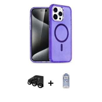 MARSİLYAN™- iPhone 15 Pro Kılıf Eksen Doku Koleksiyonu - Siyah Joko Magic 5D Cam + Raze Metal Kamera Lens - SH