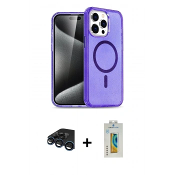 MARSİLYAN™- iPhone 15 Pro Kılıf Eksen Doku Koleksiyonu - Siyah Polymer Nano Ekran Koruyucu + Raze Metal Kamera Lens - LT