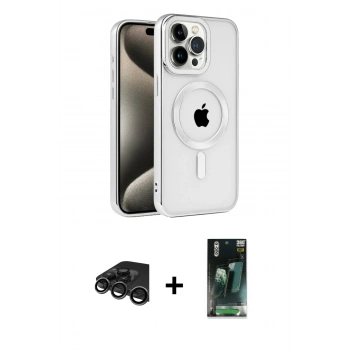 MARSİLYAN™- iPhone 15 Pro Kılıf Eksen Form Koleksiyonu - Siyah 360 Mat Full Body Arka Koruyucu + Raze Metal Kamera Lens - TMGI