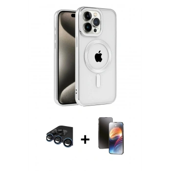 MARSİLYAN™- iPhone 15 Pro Kılıf Eksen Form Koleksiyonu - Siyah 3D Antistatik Mat Seramik Nano Ekran Koruyucu + Raze Metal Kamera Lens - LT