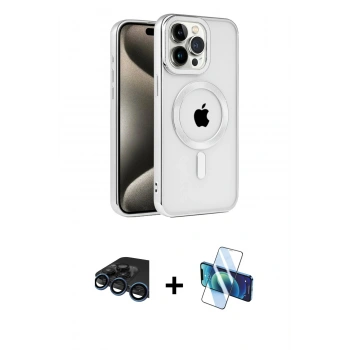 MARSİLYAN™- iPhone 15 Pro Kılıf Eksen Form Koleksiyonu - Siyah 3D Antistatik Seramik Nano Ekran Koruyucu + Raze Metal Kamera Lens - LT