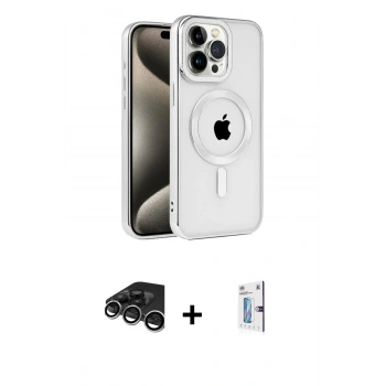 MARSİLYAN™- iPhone 15 Pro Kılıf Eksen Form Koleksiyonu - Siyah Bilvis 0.18mm Plus Cam Ekran Koruyucu + Raze Metal Kamera Lens - GS