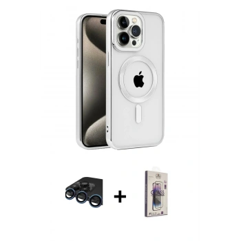 MARSİLYAN™- iPhone 15 Pro Kılıf Eksen Form Koleksiyonu - Siyah Bilvis 3D Cam Ekran Koruyucu + Raze Metal Kamera Lens - LT