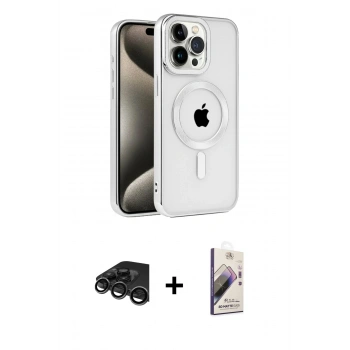 MARSİLYAN™- iPhone 15 Pro Kılıf Eksen Form Koleksiyonu - Siyah Bilvis 3D Mat Cam Ekran Koruyucu + Raze Metal Kamera Lens - TMGI
