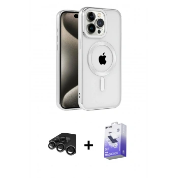 MARSİLYAN™- iPhone 15 Pro Kılıf Eksen Form Koleksiyonu - Siyah Bilvis 5in1 5D Magic Hayalet Cam Ekran Koruyucu + Raze Metal Kamera Lens - TMGI