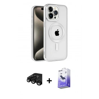 MARSİLYAN™- iPhone 15 Pro Kılıf Eksen Form Koleksiyonu - Siyah Bilvis 5in1 5D Magic Hayalet Cam Ekran Koruyucu + Raze Metal Kamera Lens - SH