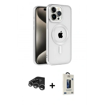 MARSİLYAN™- iPhone 15 Pro Kılıf Eksen Form Koleksiyonu - Siyah Bilvis Hayalet Cam Ekran Koruyucu + Raze Metal Kamera Lens - GS