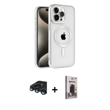 MARSİLYAN™- iPhone 15 Pro Kılıf Eksen Form Koleksiyonu - Siyah Bilvis Hayalet Cam Ekran Koruyucu + Raze Metal Kamera Lens - LT