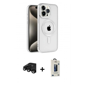 MARSİLYAN™- iPhone 15 Pro Kılıf Eksen Form Koleksiyonu - Siyah Bilvis Hayalet Cam Ekran Koruyucu + Raze Metal Kamera Lens - SH