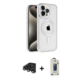 MARSİLYAN™- iPhone 15 Pro Kılıf Eksen Form Koleksiyonu - Siyah Bilvis Hayalet Cam Ekran Koruyucu + Raze Metal Kamera Lens - TMGI