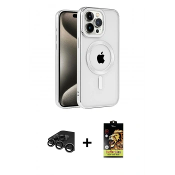 MARSİLYAN™- iPhone 15 Pro Kılıf Eksen Form Koleksiyonu - Siyah Buffer Cam Ekran Koruyucu + Raze Metal Kamera Lens - TMGI