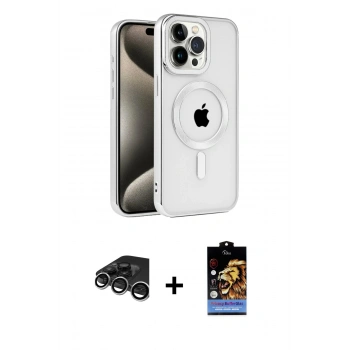 MARSİLYAN™- iPhone 15 Pro Kılıf Eksen Form Koleksiyonu - Siyah Buffer Hayalet Cam Ekran Koruyucu + Raze Metal Kamera Lens - GS