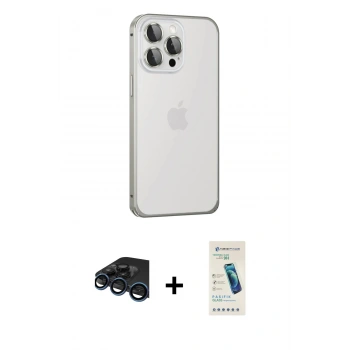 MARSİLYAN™- iPhone 15 Pro Kılıf Eksen Form Serisi - Şeffaf Pasifik Cam Ekran Koruyucu + Raze Metal Kamera Lens - LT