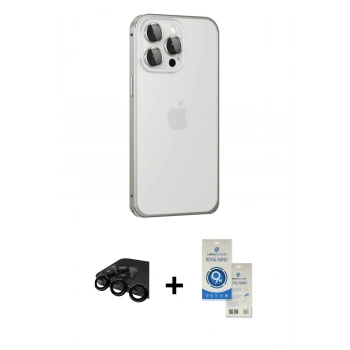 MARSİLYAN™- iPhone 15 Pro Kılıf Eksen Form Serisi - Şeffaf Royal Nano Ekran Koruyucu + Raze Metal Kamera Lens - SH