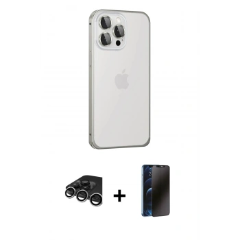 MARSİLYAN™- iPhone 15 Pro Kılıf Eksen Form Serisi - Siyah 3D Antistatik Hayalet Cam Ekran Koruyucu + Raze Metal Kamera Lens - GS