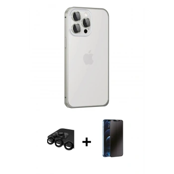 MARSİLYAN™- iPhone 15 Pro Kılıf Eksen Form Serisi - Siyah 3D Antistatik Hayalet Cam Ekran Koruyucu + Raze Metal Kamera Lens - SH