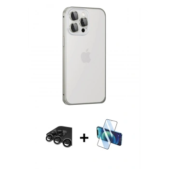 MARSİLYAN™- iPhone 15 Pro Kılıf Eksen Form Serisi - Siyah 3D Antistatik Seramik Nano Ekran Koruyucu + Raze Metal Kamera Lens - TMGI