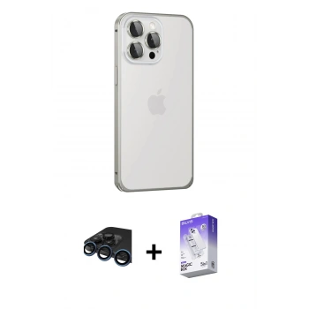 MARSİLYAN™- iPhone 15 Pro Kılıf Eksen Form Serisi - Siyah Bilvis 5in1 3D Magic Cam Ekran Koruyucu + Raze Metal Kamera Lens - LT
