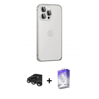 MARSİLYAN™- iPhone 15 Pro Kılıf Eksen Form Serisi - Siyah Bilvis 5in1 3D Magic Cam Ekran Koruyucu + Raze Metal Kamera Lens - TMGI