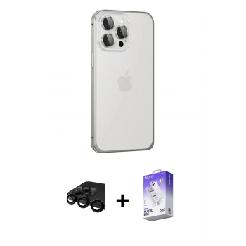 MARSİLYAN™- iPhone 15 Pro Kılıf Eksen Form Serisi - Siyah Bilvis 5in1 3D Magic Cam Ekran Koruyucu + Raze Metal Kamera Lens - SH