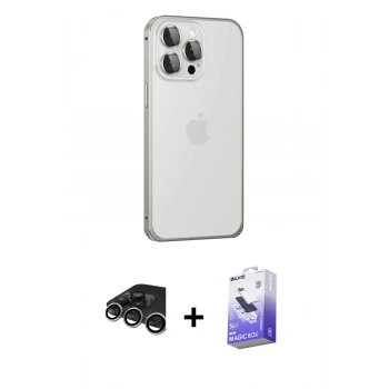MARSİLYAN™- iPhone 15 Pro Kılıf Eksen Form Serisi - Siyah Bilvis 5in1 5D Magic Hayalet Cam Ekran Koruyucu + Raze Metal Kamera Lens - GS