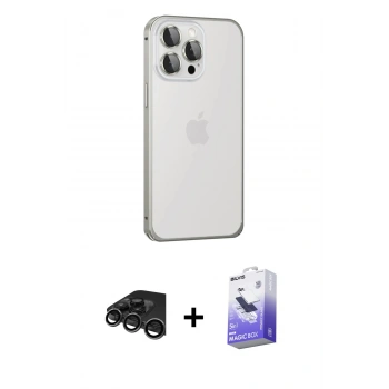 MARSİLYAN™- iPhone 15 Pro Kılıf Eksen Form Serisi - Siyah Bilvis 5in1 5D Magic Hayalet Cam Ekran Koruyucu + Raze Metal Kamera Lens - TMGI