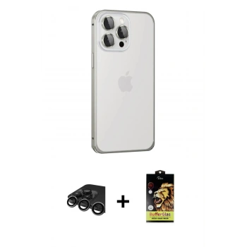 MARSİLYAN™- iPhone 15 Pro Kılıf Eksen Form Serisi - Siyah Buffer Cam Ekran Koruyucu + Raze Metal Kamera Lens - TMGI