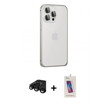 MARSİLYAN™- iPhone 15 Pro Kılıf Eksen Form Serisi - Siyah Joko 5D Cam + Raze Metal Kamera Lens - SH