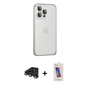 MARSİLYAN™- iPhone 15 Pro Kılıf Eksen Form Serisi - Siyah Joko 5D Cam + Raze Metal Kamera Lens - TMGI