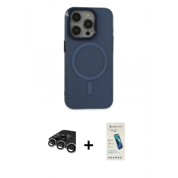 MARSİLYAN™- iPhone 15 Pro Kılıf Eksen Işık Prime - Şeffaf Pasifik Cam Ekran Koruyucu + Raze Metal Kamera Lens - GS