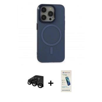 MARSİLYAN™- iPhone 15 Pro Kılıf Eksen Işık Prime - Şeffaf Pasifik Cam Ekran Koruyucu + Raze Metal Kamera Lens - SH