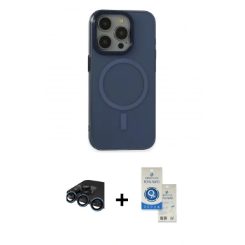 MARSİLYAN™- iPhone 15 Pro Kılıf Eksen Işık Prime - Şeffaf Royal Nano Ekran Koruyucu + Raze Metal Kamera Lens - LT