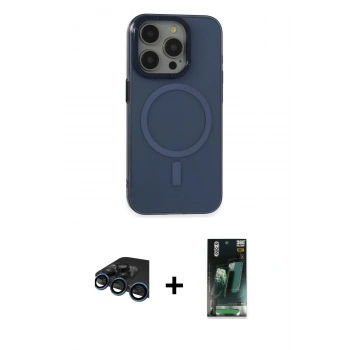 MARSİLYAN™- iPhone 15 Pro Kılıf Eksen Işık Prime - Siyah 360 Mat Full Body Arka Koruyucu + Raze Metal Kamera Lens - LT