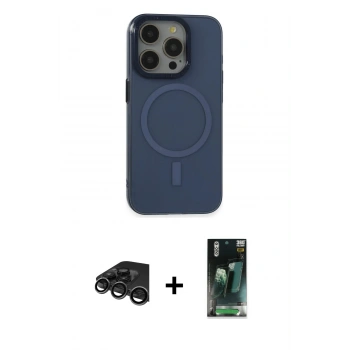 MARSİLYAN™- iPhone 15 Pro Kılıf Eksen Işık Prime - Siyah 360 Mat Full Body Arka Koruyucu + Raze Metal Kamera Lens - TMGI