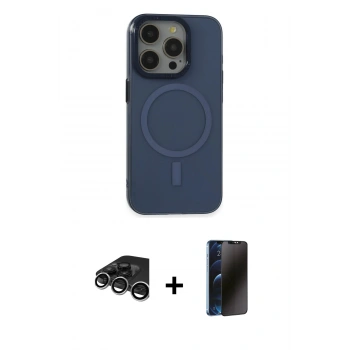 MARSİLYAN™- iPhone 15 Pro Kılıf Eksen Işık Prime - Siyah 3D Antistatik Hayalet Cam Ekran Koruyucu + Raze Metal Kamera Lens - GS