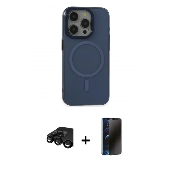 MARSİLYAN™- iPhone 15 Pro Kılıf Eksen Işık Prime - Siyah 3D Antistatik Hayalet Cam Ekran Koruyucu + Raze Metal Kamera Lens - SH