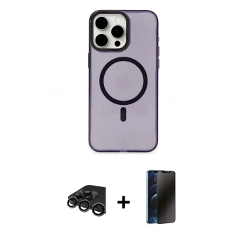 MARSİLYAN™- iPhone 15 Pro Kılıf Eksen Işık Prime - Siyah 3D Antistatik Hayalet Cam Ekran Koruyucu + Raze Metal Kamera Lens - TMGI