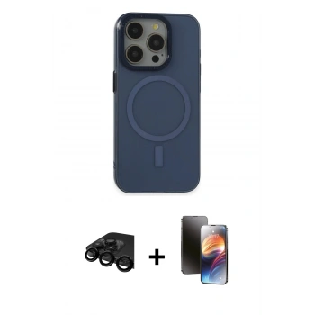 MARSİLYAN™- iPhone 15 Pro Kılıf Eksen Işık Prime - Siyah 3D Antistatik Mat Seramik Nano Ekran Koruyucu + Raze Metal Kamera Lens - SH