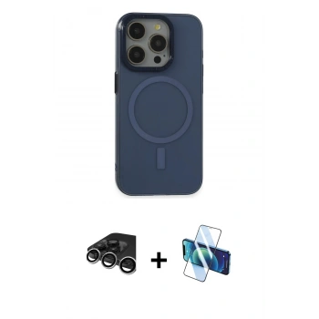 MARSİLYAN™- iPhone 15 Pro Kılıf Eksen Işık Prime - Siyah 3D Antistatik Seramik Nano Ekran Koruyucu + Raze Metal Kamera Lens - GS